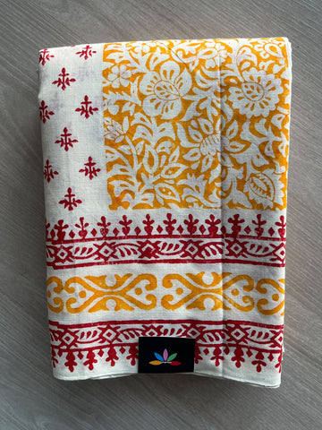 Off-White Handblock Printed Premium Cotton Saree - 37725
