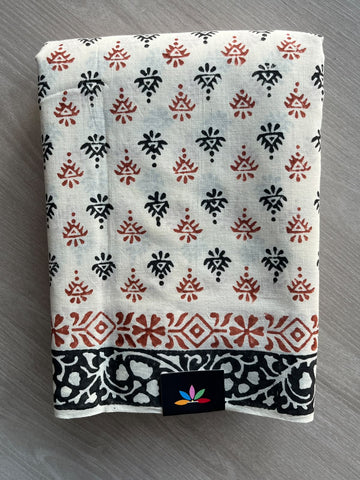 Off-White Handblock Printed Premium Cotton Saree - 37726