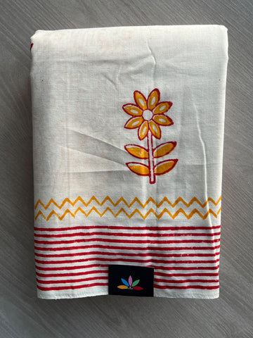 Off-White Handblock Printed Premium Cotton Saree - 37728