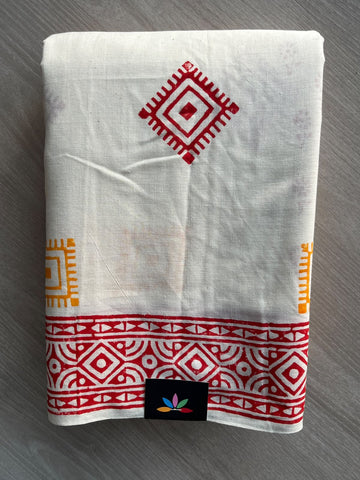Off-White Handblock Printed Premium Cotton Saree - 37730