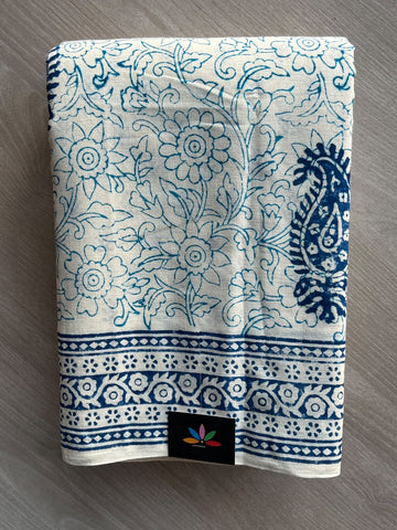 Off-White Handblock Printed Premium Cotton Saree - 37731