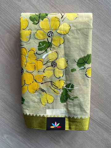 Melon Green Hand Painted Bengal Cotton Saree (Without Blouse) - 37739