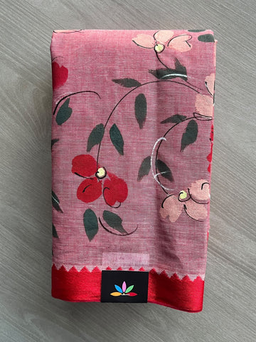 Dusty Rose Hand Painted Bengal Cotton Saree (Without Blouse) - 37743