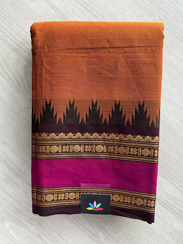 Traditional Contrast Border Chettinad Cotton Saree - 37749