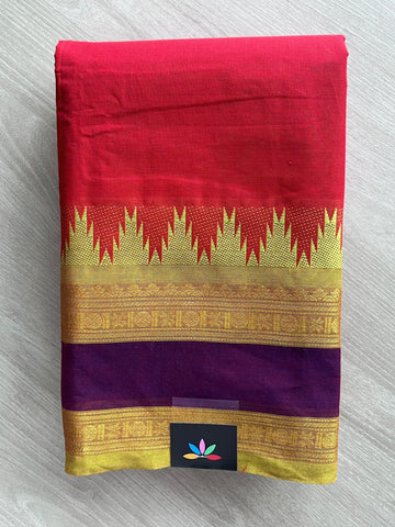Traditional Contrast Border Chettinad Cotton Saree - 37750