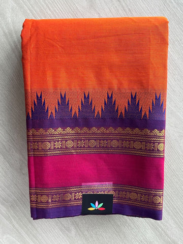 Traditional Contrast Border Chettinad Cotton Saree - 37752