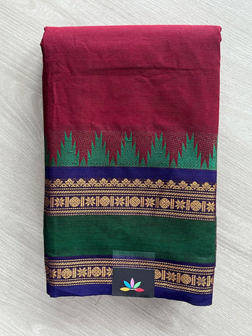 Traditional Contrast Border Chettinad Cotton Saree - 37755