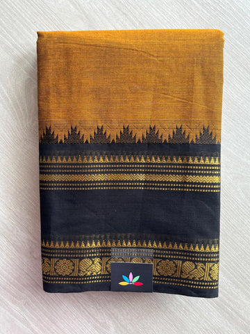 Dark Goldenrod Traditional Contrast Border Chettinad Cotton Saree - 37759