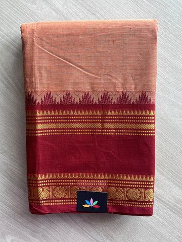Light Copper Shade Traditional Contrast Border Chettinad Cotton Saree - 37760