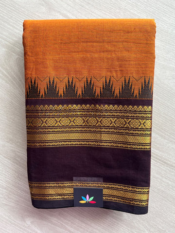 Rust Orange Traditional Contrast Border Chettinad Cotton Saree - 37765