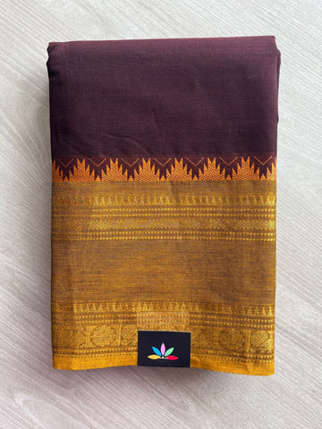 Wine Berry Traditional Contrast Border Chettinad Cotton Saree - 37766
