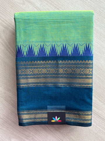 Mint Green Traditional Contrast Border Chettinad Cotton Saree - 37767