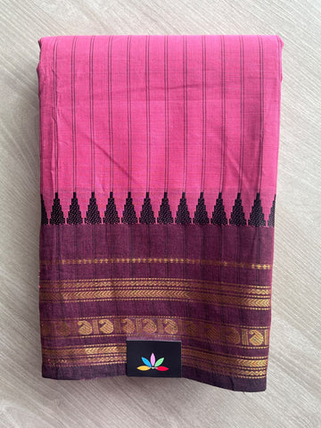 Azalea Pink Striped Chettinad Cotton Saree - 37771
