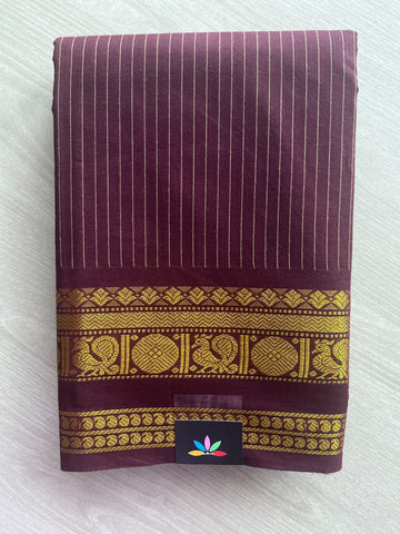 Wine Berry Striped Chettinad Cotton Saree - 37773