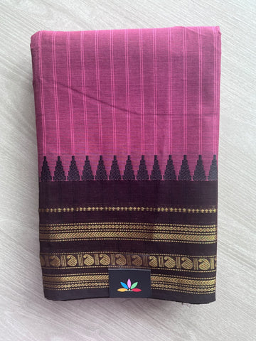 Mulberry Pink Striped Chettinad Cotton Saree - 37775