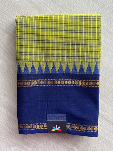 Olive Green Checked Chettinad Cotton Saree - 37776
