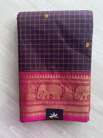 Dark Purple Zari Border Butta Chettinad Cotton Saree - 37783