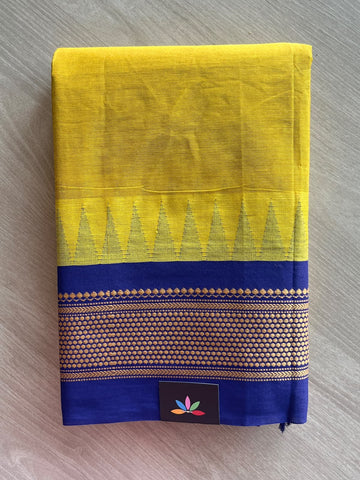 Golden Yellow Korvai Border Handloom Chettinad Cotton Saree - 37792