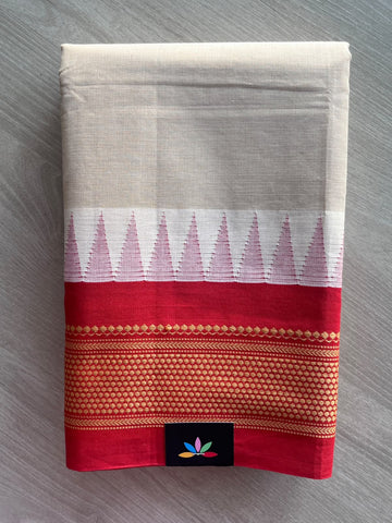 Pale Ivory Korvai Border Handloom Chettinad Cotton Saree - 37795