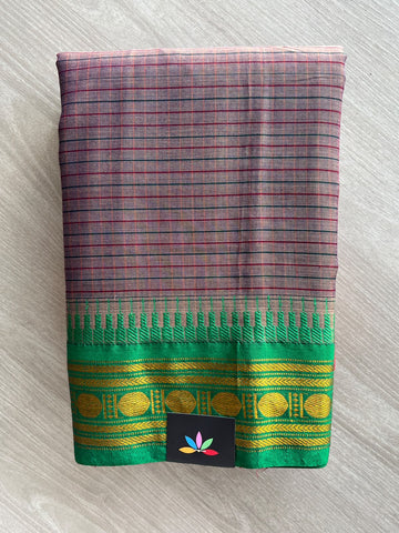 Checked Small Border Narayanpet Cotton Saree - 37838