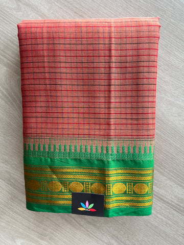 Checked Small Border Narayanpet Cotton Saree - 37839
