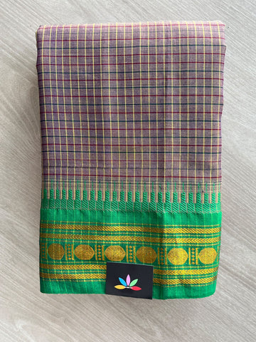 Checked Small Border Narayanpet Cotton Saree - 37840