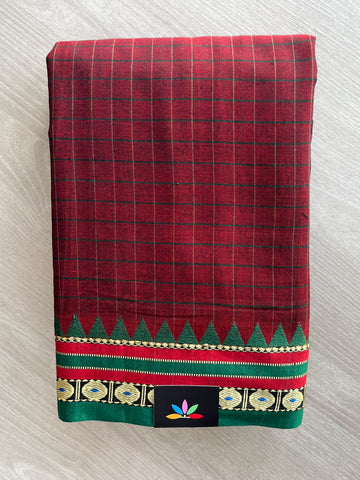 Checked Small Border Narayanpet Cotton Saree - 37841