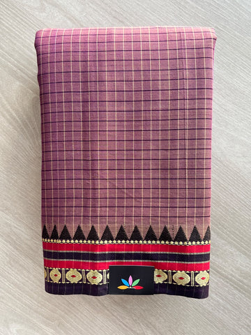 Checked Small Border Narayanpet Cotton Saree - 37842