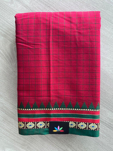 Checked Small Border Narayanpet Cotton Saree - 37843