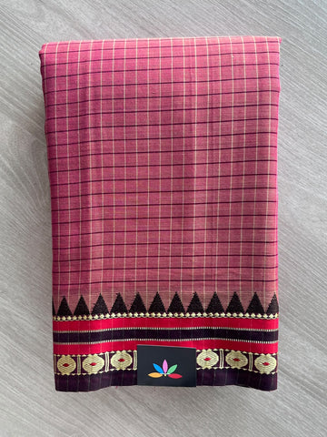 Checked Small Border Narayanpet Cotton Saree - 37844