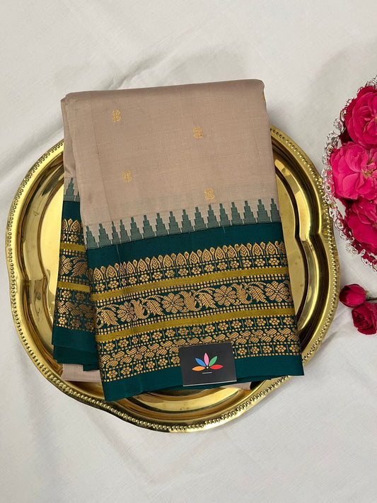 Handwoven Gadwal Pure Silk Saree (Beige)-3895