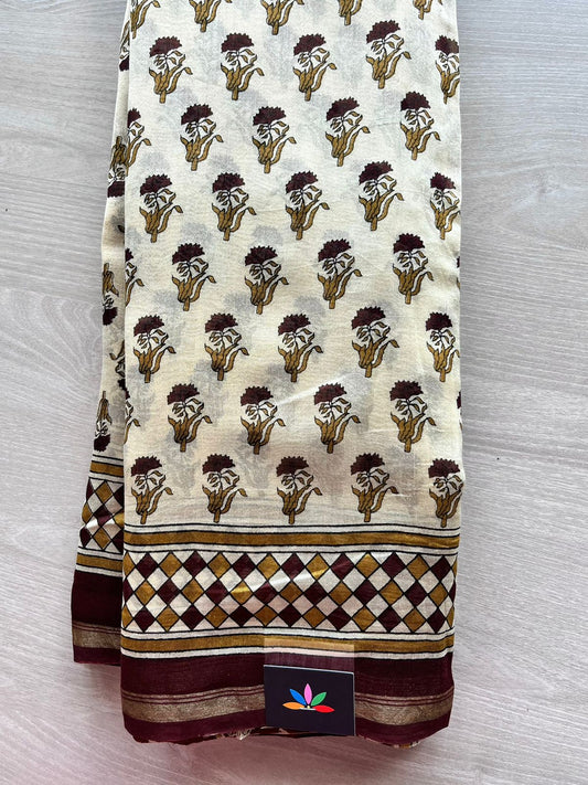 Handblock Printed Chanderi Silk Cotton Saree -3960