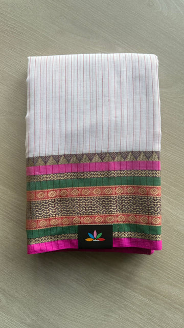 Stripped Long Border Narayanpet Mercerized Cotton Saree -24760-24761