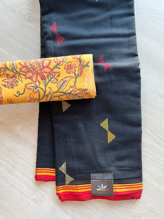 Black Jamdani Handloom Soft Cotton Saree-4542B