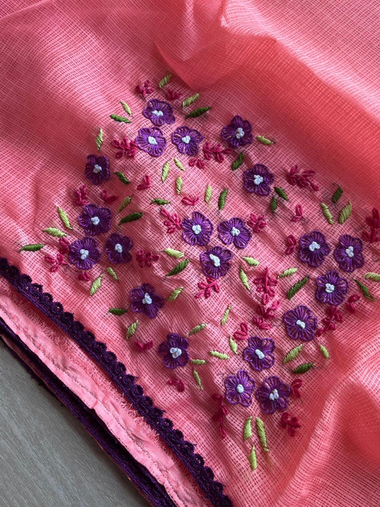 Crochet Border Hand Embroidered Silky Kota Saree - 10713