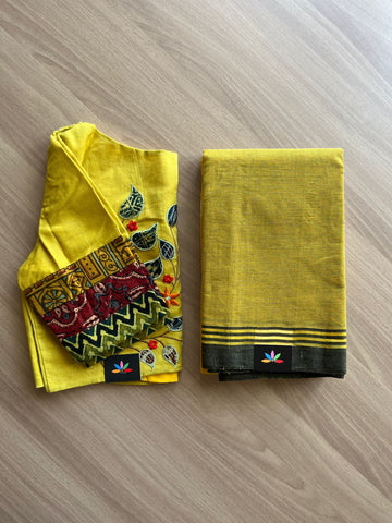 Handwoven Half And Half Bengal Soft Cotton Jamdani Saree with Readymade Blouse -12935b,RB1X2927