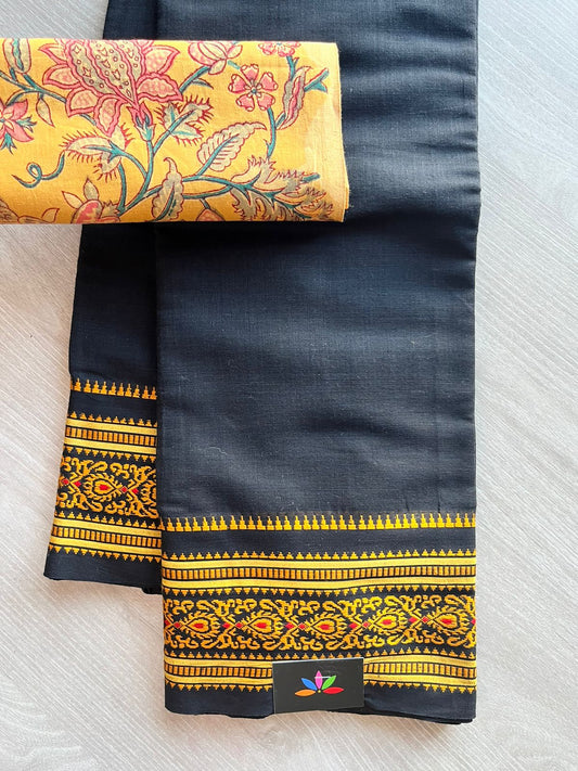 Handwoven Soft Cotton Saree with Cotton Fabric -5442B-5443B