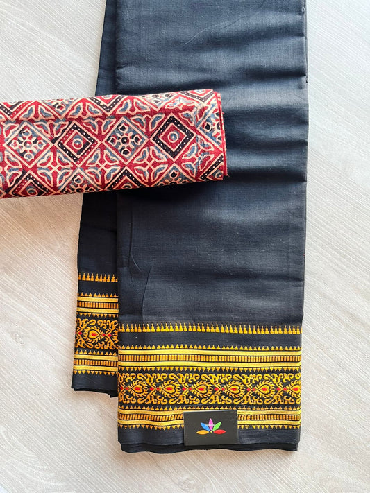 Handwoven Soft Cotton Saree with Cotton Fabric -5444B-5445B