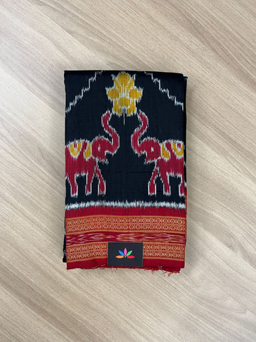 Handwoven Black Elephant Weave Orissa Ikkat Silk Saree-5708