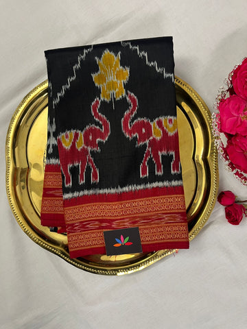 Handwoven Black Elephant Weave Orissa Ikkat Silk Saree-5708