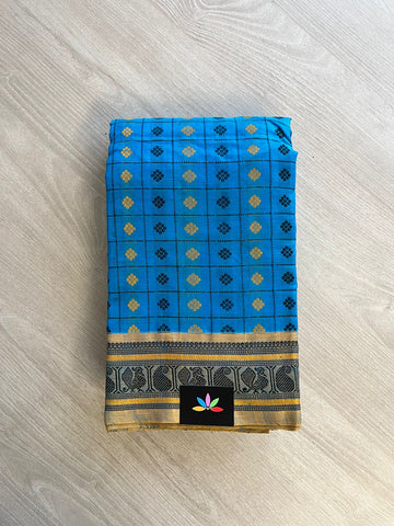 Handwoven 1000 Butta Kanchi Silk Cotton Saree (Blue)-585_S