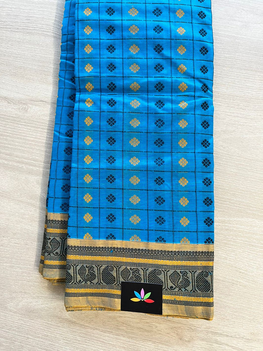 Handwoven 1000 Butta Kanchi Silk Cotton Saree (Blue)-585_S