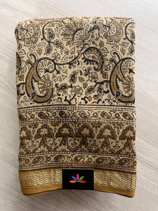 Handprocessed Natural Dyed Kalamkari Maheswari Silk Cotton Saree -6949