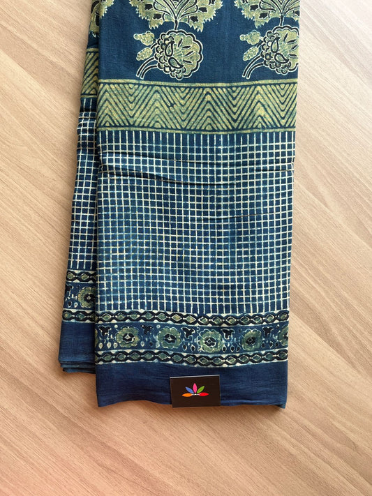 Special Design Natural Dyed Ajrakh Mul Cotton Saree -8045