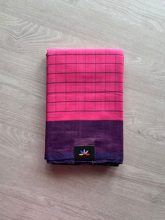 Checked Handwoven Cotton Saree -8161