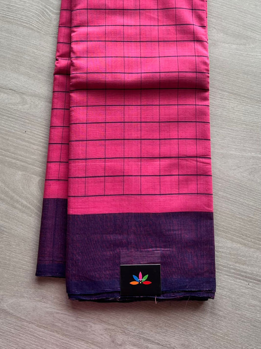 Checked Handwoven Cotton Saree -8161