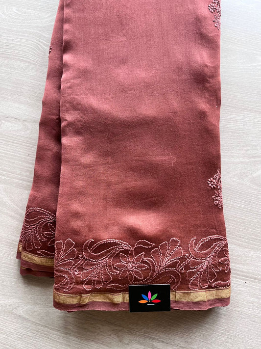 Handembroidered Fine Chikankari On Chanderi Silk Cotton Saree -8816