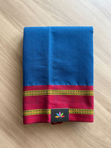 Blue Self Stripped Handwoven Cotton Saree -8978A
