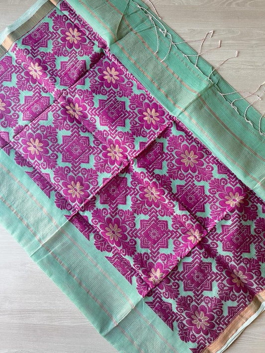 Semi tissue saree with contrast all over butta  -5455