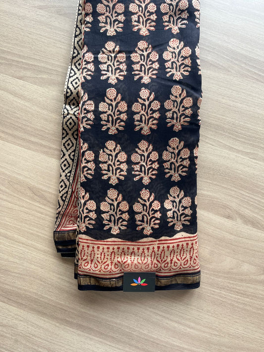 Handblock Printed Chanderi Silk Cotton Saree -9433-9434